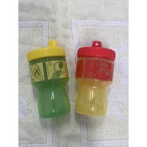 2 Playtex 1999 Toddler Big Sipster Sippy Cup Green Yellow Cars Party Balloons